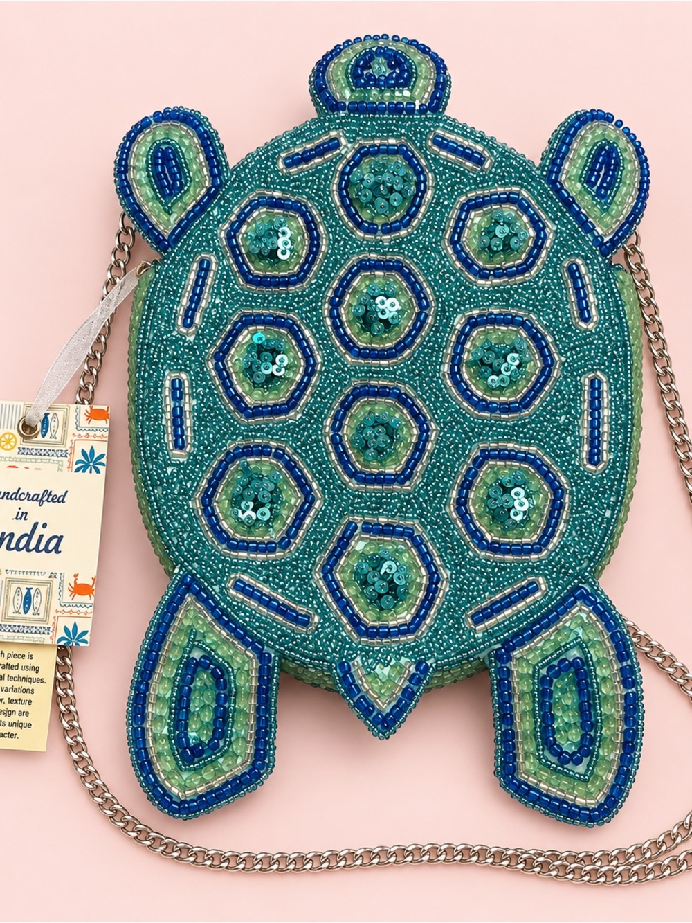 NWT Beaded Turtle Crossbody Bag Teal Blue Green Novelty Purse